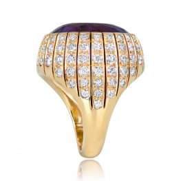 Vintage 18k Yellow Gold And Diamond Cocktail Ring Amethyst Gemstone 11477-TSV-1000PX