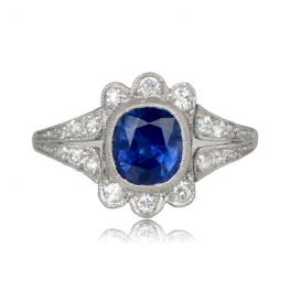 River Lea sapphire in platinum mounting ring