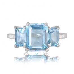 Three Stone Aquamarine Ring Set in Platinum TV 12015