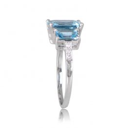 Three Stone Emerald Cut Aquamarine Platinum Ring TSV 12015