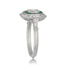 0.50ct Asscher Cut Diamond and Emerald Platinum Ring 12724