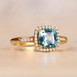 0.90 Cushion Cut Topaz and Diamond Ring - Lagoon Ring