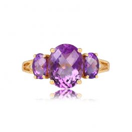 Amethyst Three Stone Ring Bronx Ring Top View