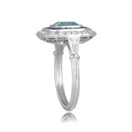 Asscher Cut Aquamarine Halo Ring with Diamonds and Sapphires Finger 12579