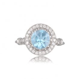 Round Cut Aquamarine Halo Diamond Engagement Ring TV 12614