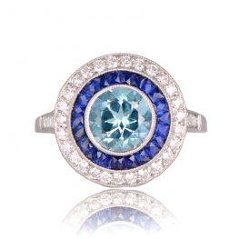 Double Halo Vintage Style Aquamarine Ring TV 12645