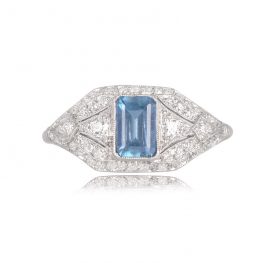 Emerald-Cut Aquamarine Platinum Ring TV 12679