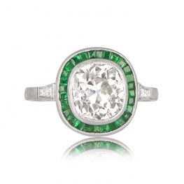 Antique Cushion Cut Diamond with Emerald Halo Engagement Ring 12832 TV
