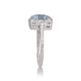 Asscher Cut Aqua and Diamond Halo Engagement Ring 12836