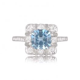 Asscher Cut Aquamarine and Diamond Ring TV Aber 12836