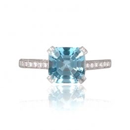 1.40ct Asscher Cut Aquamarine Platinum Ring TV 12837
