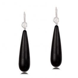 Windber Old Mine Diamond and Onyx Earrings in Platinum Top View