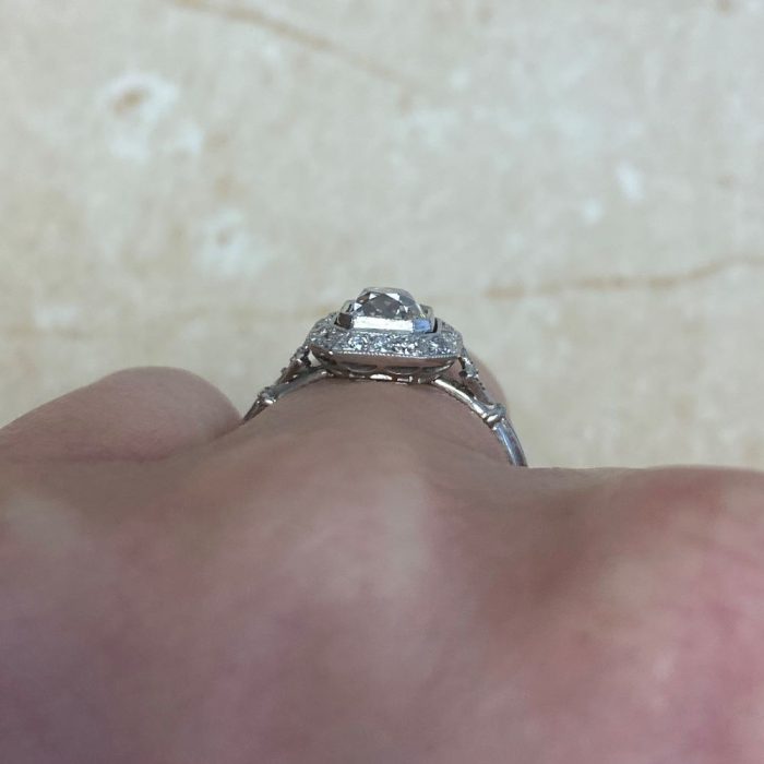 Platinum and Antique Cushion Cut Engagement Ring - Tuena Ring