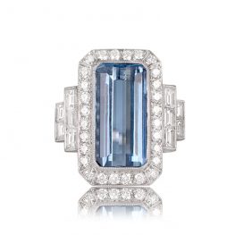 5.30ct Emerald Cut Aquamarine and Diamond Halo Ring TV 12933