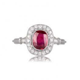 Platinum and Diamond Halo Ruby Ring Aster Ring