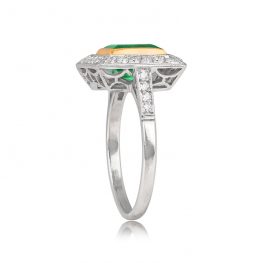 Platinum and Emerald Diamond Halo Ring - Tolu Ring