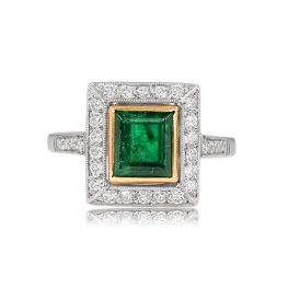 Emerald Cut Emerald Diamond Halo Ring - Tolu Ring