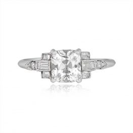 Antique Cushion Cut Baguette Accents Ring - Lowville Ring 13013 TV
