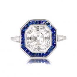 13025 Antique Asscher-Cut Diamond and Sapphire Halo Hadden Ring
