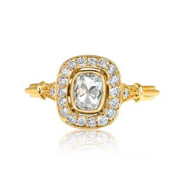 Antique Cushion Cut Diamond Ring Faro Ring Top View