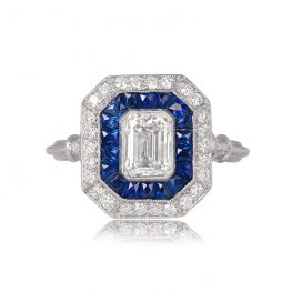 0.87ct Emerald Cut Diamond and Halo Rings Boston Ring 13094