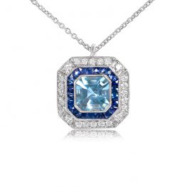 1.05ct Aquamarine Diamond and Sapphire Pendant - Pacifica Pendant