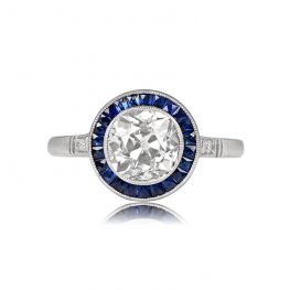 1.58ct Old European Cut Diamond ring Royal Blue Halo
