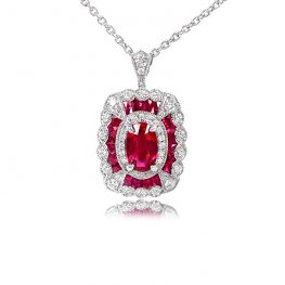 0.52ct Ruby and Diamond Halo Pendant - Gravois Pendant