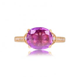 Pink Sapphire and Yellow Gold Solitaire Ring - Terre Ring
