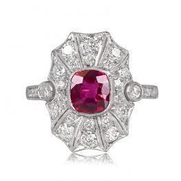 Cushion Cut 0.97ct Ruby and Diamond Ring - Chartreuse Ring