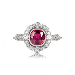 Cushion Cut Ruby and Diamond Halo Ring - Conway Ring