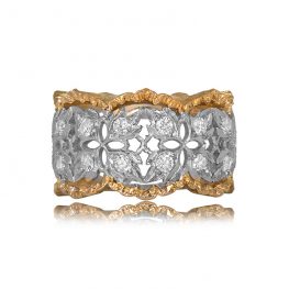 Gold and Diamond Leaf Motif Buccellati Band