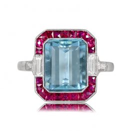 Aquamarine and Ruby Halo Engagement Ring 13313 TV