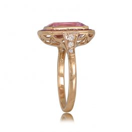 3.48ct Emerald-Cut Kunzite and Ruby Halo Ring 13317 TSV