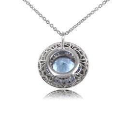 Center Aquamarine and Sapphire and Diamond Halo Pendant - Colorado Pendant