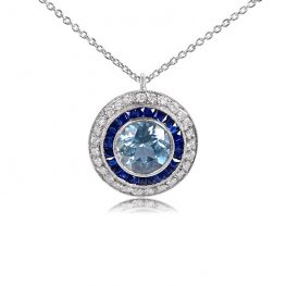 1.65ct Round Aquamarine Sapphire and Diamond Pendant - Colorado Pendant