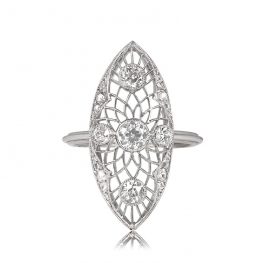 Edwardian Elongated Diamond Ring Top ViewLindenhurst Ring