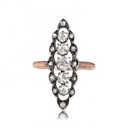 Victorian Navette Ring Old European Diamonds - Waterbury Ring