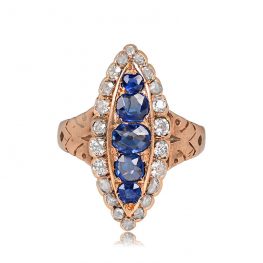 Sapphire and Diamond Navette Gold Ring - Somerset Ring