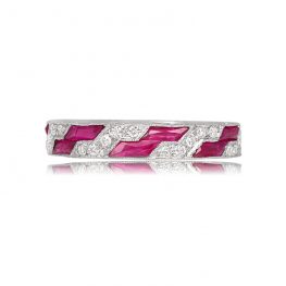 Ruby and Diamond Geometric Wedding Band - Ellamore Band