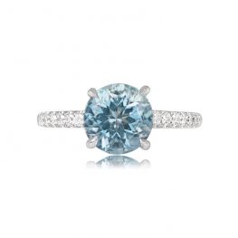 Aquamarine and Micropave Diamond Shoulders Ring - Rhine Ring 13378 TV