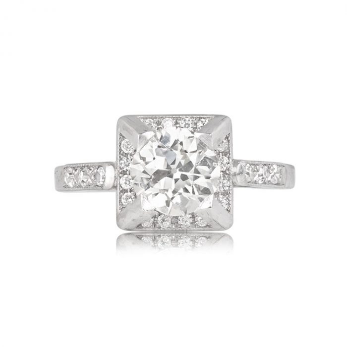 French Retro Pyramid Halo Engagement Ring - Metz Ring