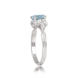 1.14ct Aquamarine Leaf Motif Engagement Ring - Bellington Ring