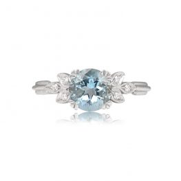 Aquamarine and Diamond Leaf Motif Ring - Bellington Ring