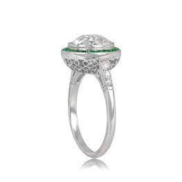 Platinum Diamond and Emerald Halo Ring Woodmere Ring 13450 TSV