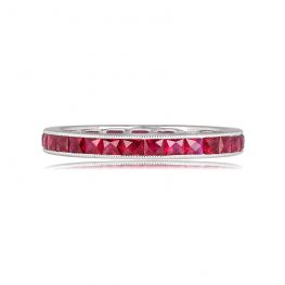 Elongated French Cut Ruby Eternity Band - Banff Band