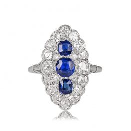 Edwardian Sapphire and Diamond Navette Ring - Norfolk Ring