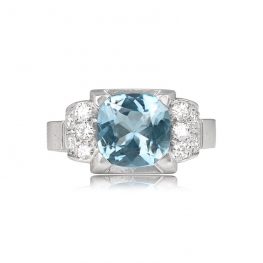 Aquamarine and Diamond French Ring Quebec Ring Top View