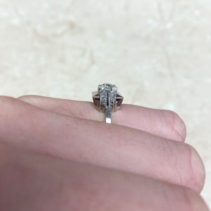 Retro Geometric Platinum Diamond Engagement Ring 13495 F6