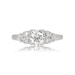 Geometric Leaf Motif Diamond and Platinum Ring - Teakwood Ring